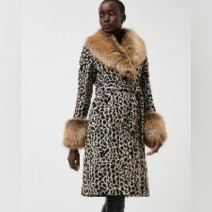 Brand New Karen Millen coat faux fur sleeves and collar very fashionable 8